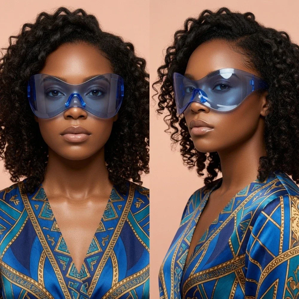 Sunglasses Blue Frame Lens Oversized XXL Trendy Wear‎ Shield Wrap Around UV400